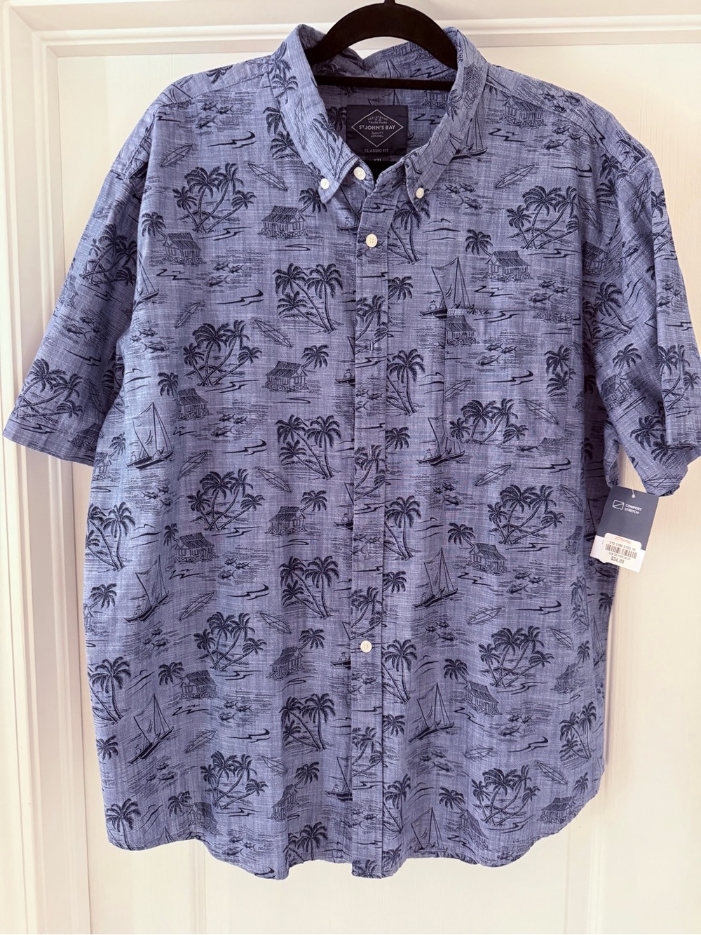 St. John's Bay Blue Tropical Print Short-Sleeve Button-Down Shirt